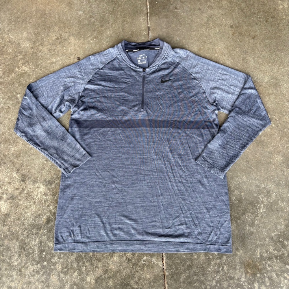 Nike Golf Dri-Fit 1/4 Zip Pullover Mens Large Blue Grey Outdoor Fall Performance